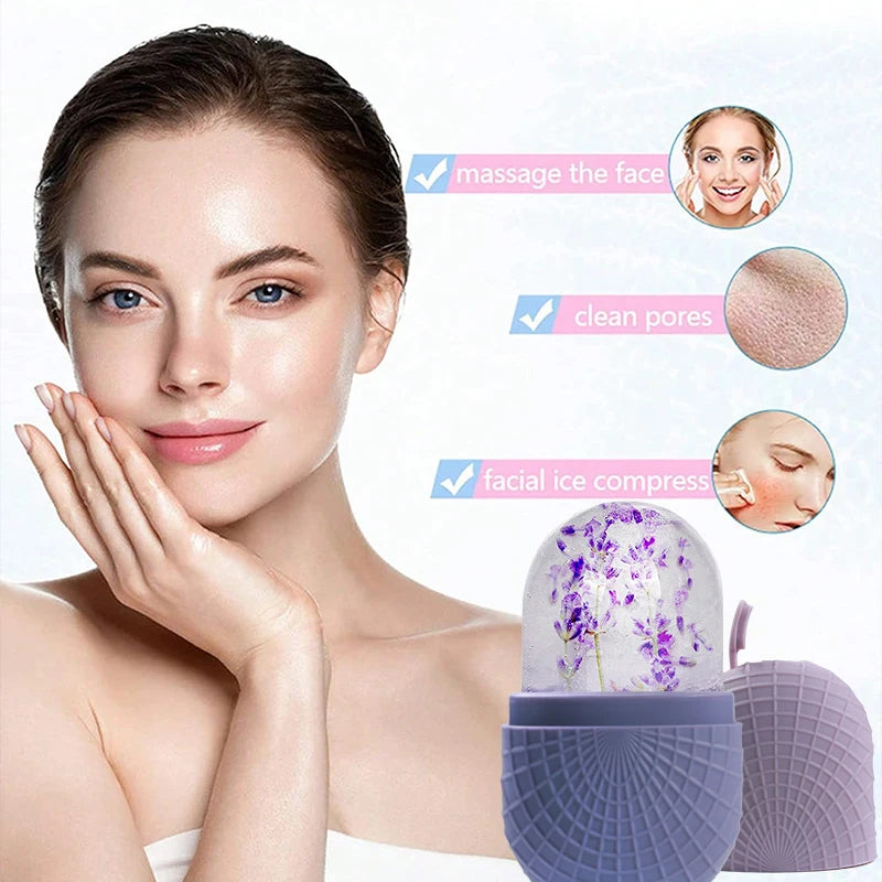 Ice roller beauty tool in use