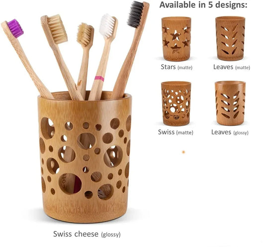 Bamboo toothbrush cup holder with drainage