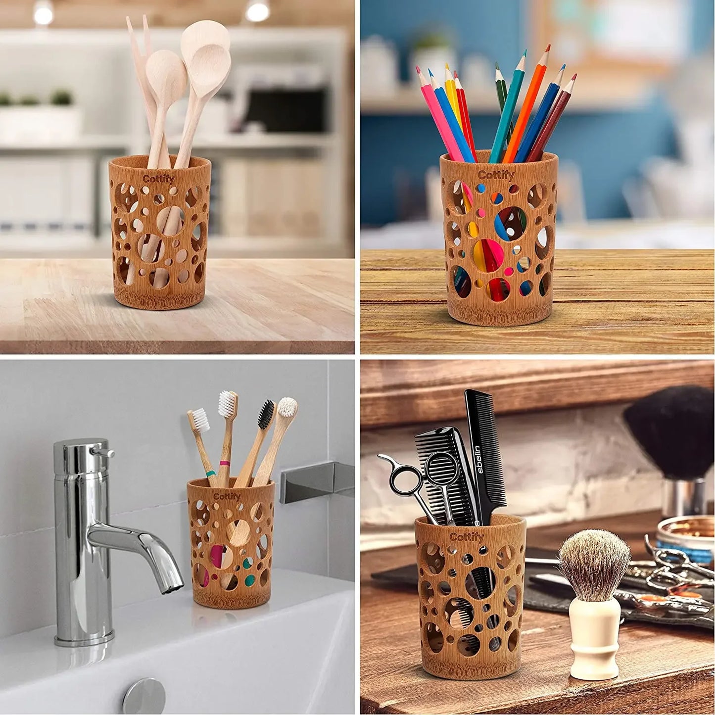 Air circulation bamboo toothbrush holder home