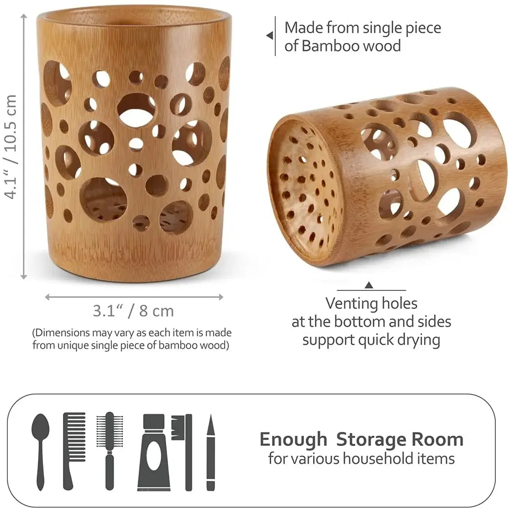 Eco bamboo bathroom decor toothbrush cup