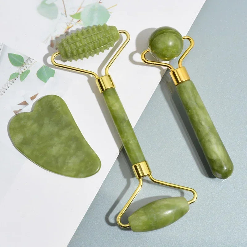 Natural Jade Roller and Gua Sha massage tool set