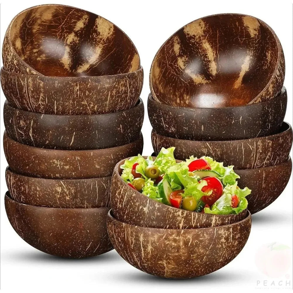 Polished coconut bowl with wooden spoon set