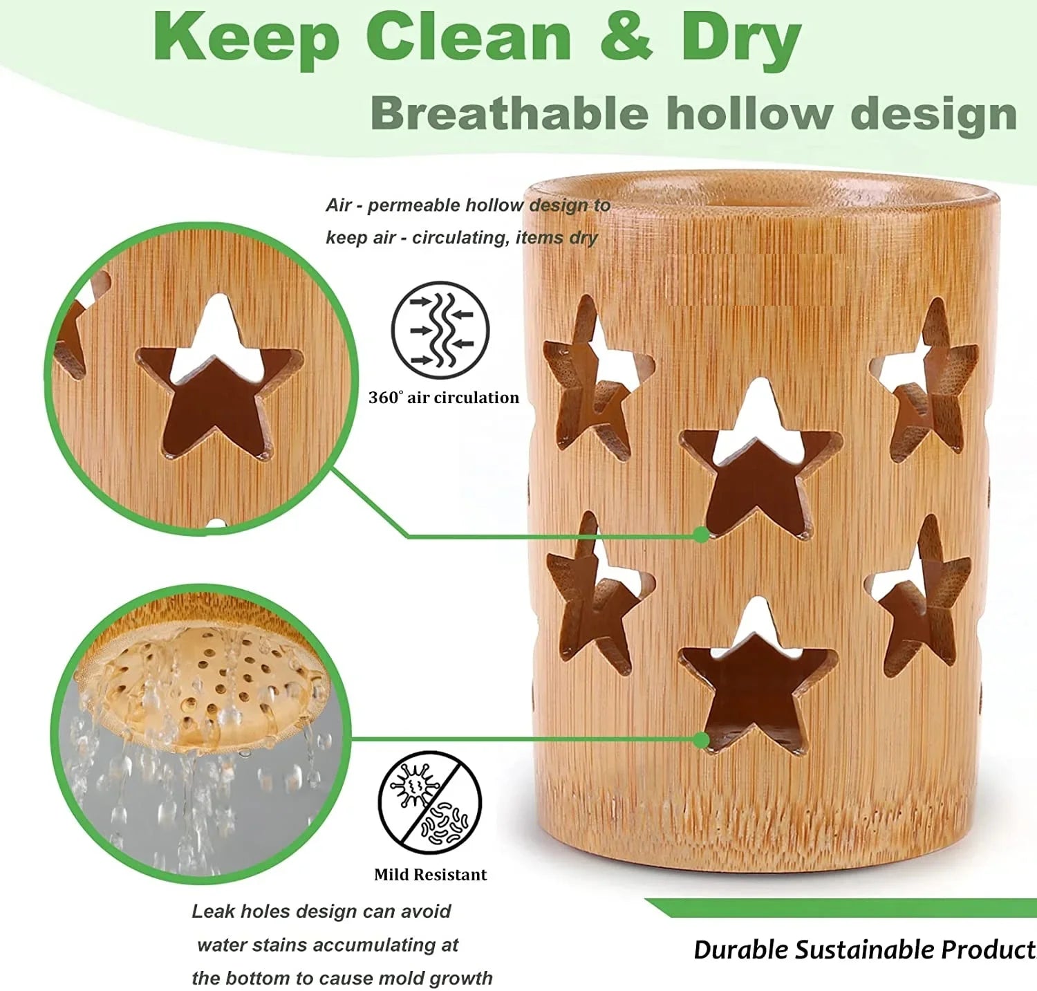 Natural bamboo tube toothbrush stand
