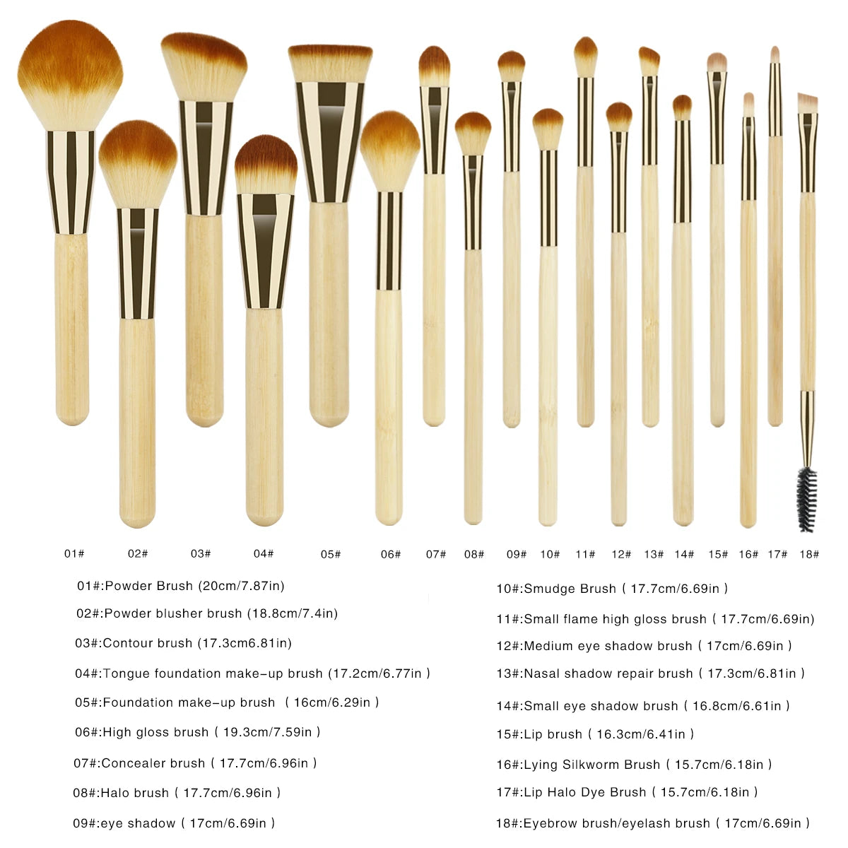 Bamboo makeup brushes fanned out