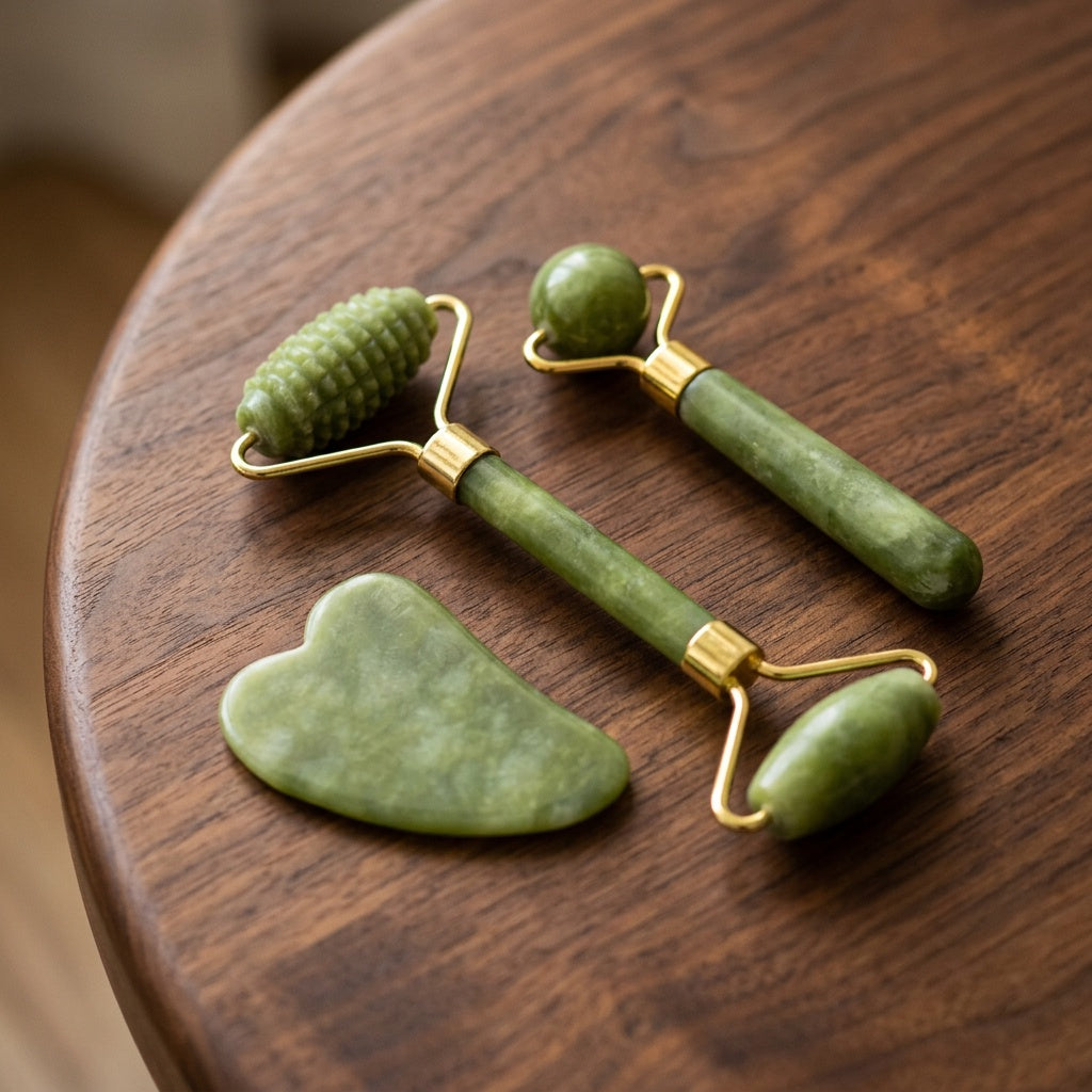 Jade Roller + Gua Sha Set — Natural Rose Quartz Face Massage
